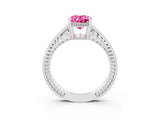 White gold Oval Cut Pink Sapphire Engagement Ring with Milgrain Channel Set Band and Prong Setting_27
