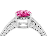 White gold Oval Cut Pink Sapphire Engagement Ring with Milgrain Channel Set Band and Prong Setting_28