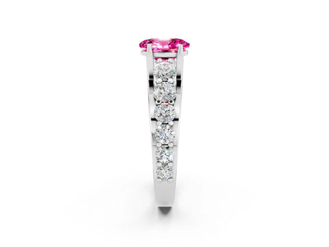 White gold Oval Cut Pink Sapphire Engagement Ring with Pavé Band and Four-Prong Setting_2