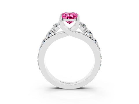 White gold Oval Cut Pink Sapphire Engagement Ring with Pavé Band and Four-Prong Setting_3