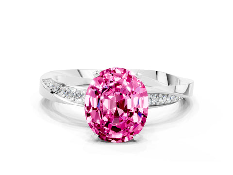 White gold Oval Cut Pink Sapphire Engagement Ring with Side Stone Accents and Four-Prong Setting_51