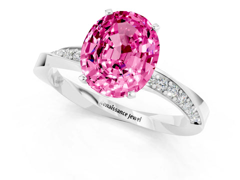 White gold Oval Cut Pink Sapphire Engagement Ring with Side Stone Accents and Four-Prong Setting_52