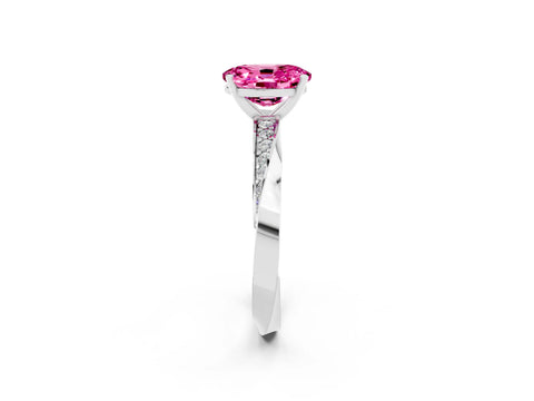 White gold Oval Cut Pink Sapphire Engagement Ring with Side Stone Accents and Four-Prong Setting_53