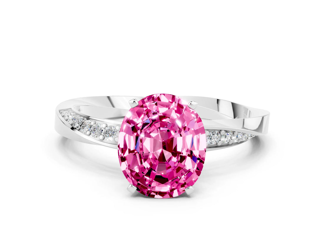 White gold Oval Cut Pink Sapphire Engagement Ring with Side Stone Accents and Four-Prong Setting_72