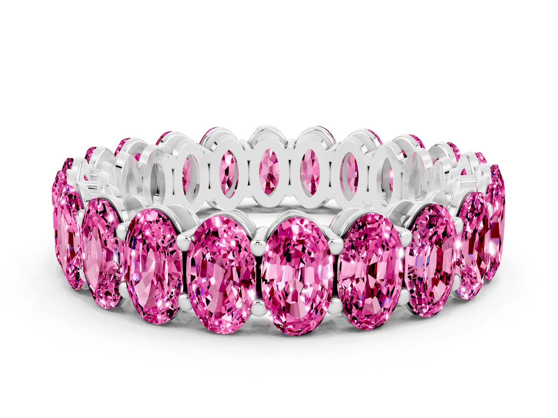 White gold Oval Cut Pink Sapphire Eternity Band with Shared Prong Setting_12