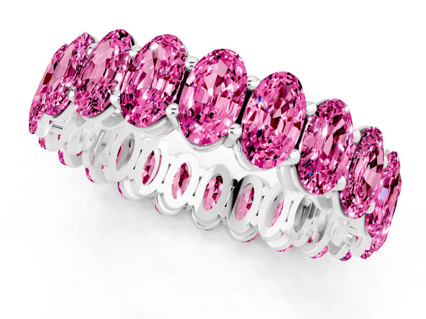 White gold Oval Cut Pink Sapphire Eternity Band with Shared Prong Setting