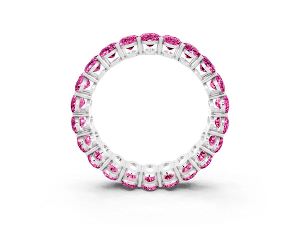 Silver Oval Cut Pink Sapphire Eternity Band with Shared Prong Setting