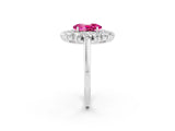 White gold Oval Cut Pink Sapphire Floral Double Halo Engagement Ring with Prong Setting_86
