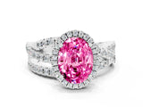 White gold Oval Cut Pink Sapphire Halo Ring with Round Split Shank and Prong Setting_60