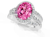 White gold Oval Cut Pink Sapphire Halo Ring with Round Split Shank and Prong Setting_61