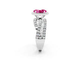 White gold Oval Cut Pink Sapphire Halo Ring with Round Split Shank and Prong Setting_62