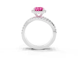 White gold Oval Cut Pink Sapphire Halo Ring with Round Split Shank and Prong Setting_63