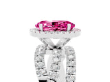 White gold Oval Cut Pink Sapphire Halo Ring with Round Split Shank and Prong Setting_65