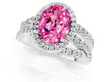 White gold Oval Cut Pink Sapphire Halo Ring with Round Split Shank and Prong Setting_73