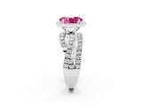 White gold Oval Cut Pink Sapphire Halo Ring with Round Split Shank and Prong Setting_74