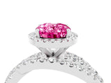White gold Oval Cut Pink Sapphire Halo Ring with Round Split Shank and Prong Setting_76