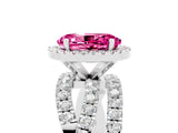 White gold Oval Cut Pink Sapphire Halo Ring with Round Split Shank and Prong Setting_77