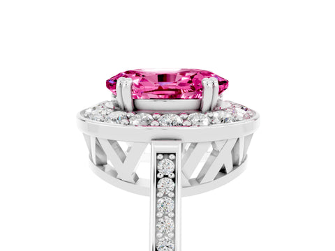 White gold Oval Cut Pink Sapphire Halo Ring with Split Shank and Four-Prong Setting_17