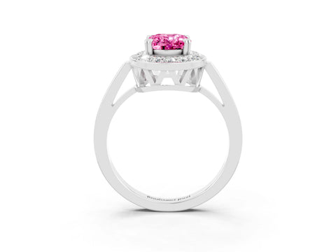 White gold Oval Cut Pink Sapphire Halo Ring with Split Shank and Four-Prong Setting_3