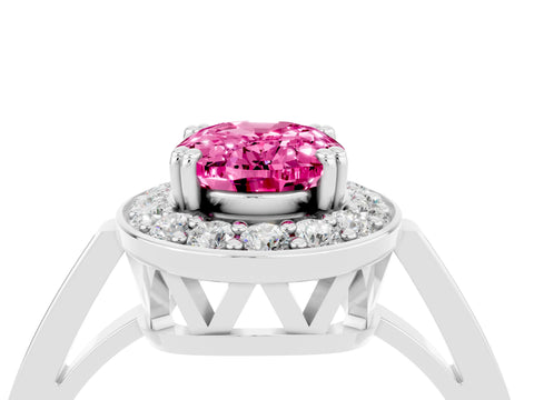 White gold Oval Cut Pink Sapphire Halo Ring with Split Shank and Four-Prong Setting_4