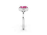 White gold Oval Cut Pink Sapphire Halo Ring with Tapered Band and Four-Prong Setting_2
