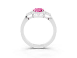 White gold Oval Cut Pink Sapphire Halo Ring with Tapered Band and Four-Prong Setting_3