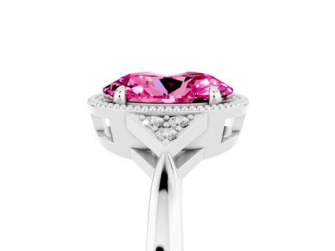 White gold Oval Cut Pink Sapphire Halo Ring with Tapered Band and Four-Prong Setting_5