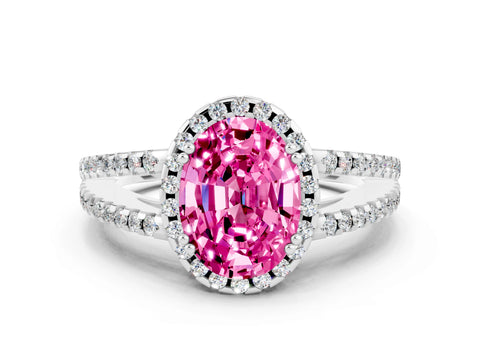 White gold Oval Cut Pink Sapphire Halo Split Shank Engagement Ring_12
