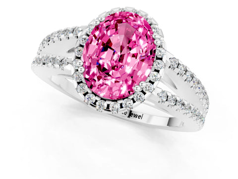 White gold Oval Cut Pink Sapphire Halo Split Shank Engagement Ring_13