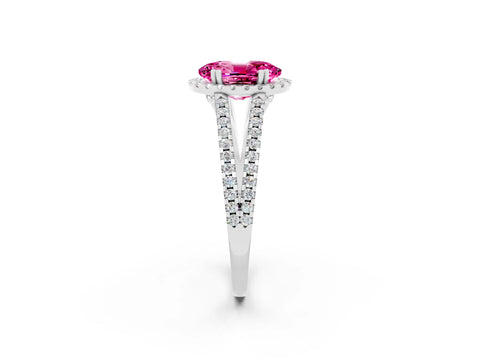 White gold Oval Cut Pink Sapphire Halo Split Shank Engagement Ring_14