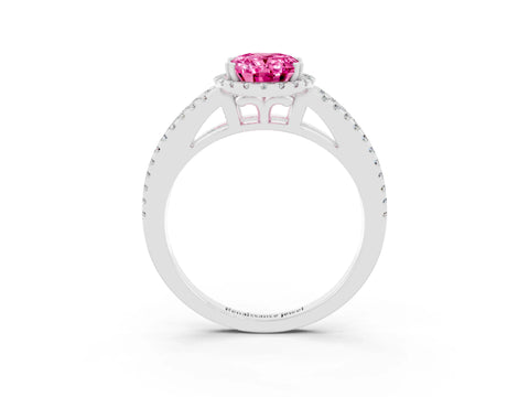 White gold Oval Cut Pink Sapphire Halo Split Shank Engagement Ring_15
