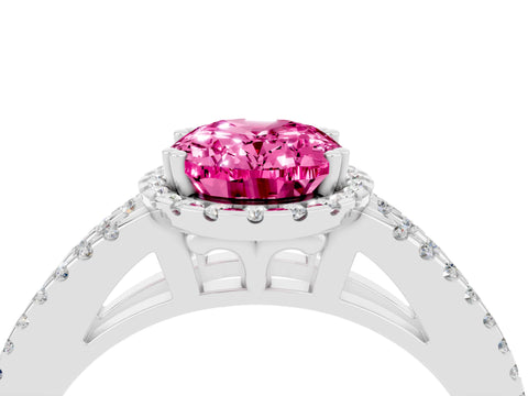 White gold Oval Cut Pink Sapphire Halo Split Shank Engagement Ring_16
