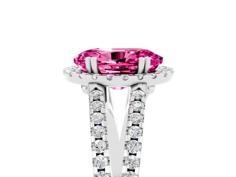 White gold Oval Cut Pink Sapphire Halo Split Shank Engagement Ring_17