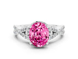 White gold Oval Cut Pink Sapphire Halo Twist Band Solitaire Prong Setting Ring_24