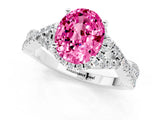 White gold Oval Cut Pink Sapphire Halo Twist Band Solitaire Prong Setting Ring_25