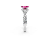 White gold Oval Cut Pink Sapphire Halo Twist Band Solitaire Prong Setting Ring_26