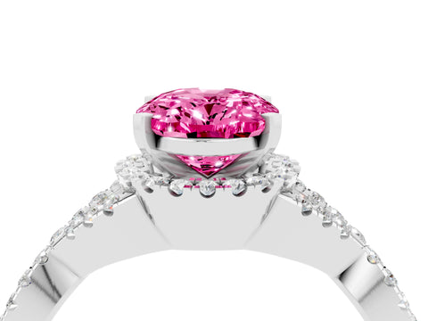 White gold Oval Cut Pink Sapphire Halo Twist Band Solitaire Prong Setting Ring_28