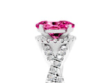 White gold Oval Cut Pink Sapphire Halo Twist Band Solitaire Prong Setting Ring_29