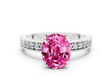 White gold Oval Cut Pink Sapphire Milgrain Pavé Engagement Ring with Four-Prong Setting_60