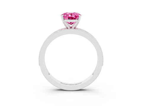 White gold Oval Cut Pink Sapphire Milgrain Pavé Engagement Ring with Four-Prong Setting_63