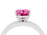 White gold Oval Cut Pink Sapphire Milgrain Pavé Engagement Ring with Four-Prong Setting_64