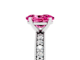 White gold Oval Cut Pink Sapphire Milgrain Pavé Engagement Ring with Four-Prong Setting_65