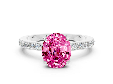 White gold Oval Cut Pink Sapphire Pavé Engagement Ring with Round  Accents and Prong Setting_48