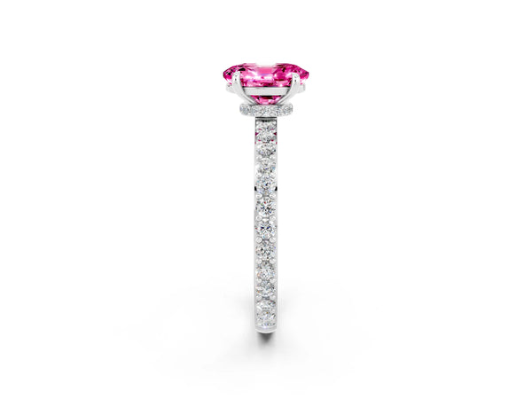 Platinum Oval Cut Pink Sapphire Pavé Engagement Ring with Round  Accents and Prong Setting