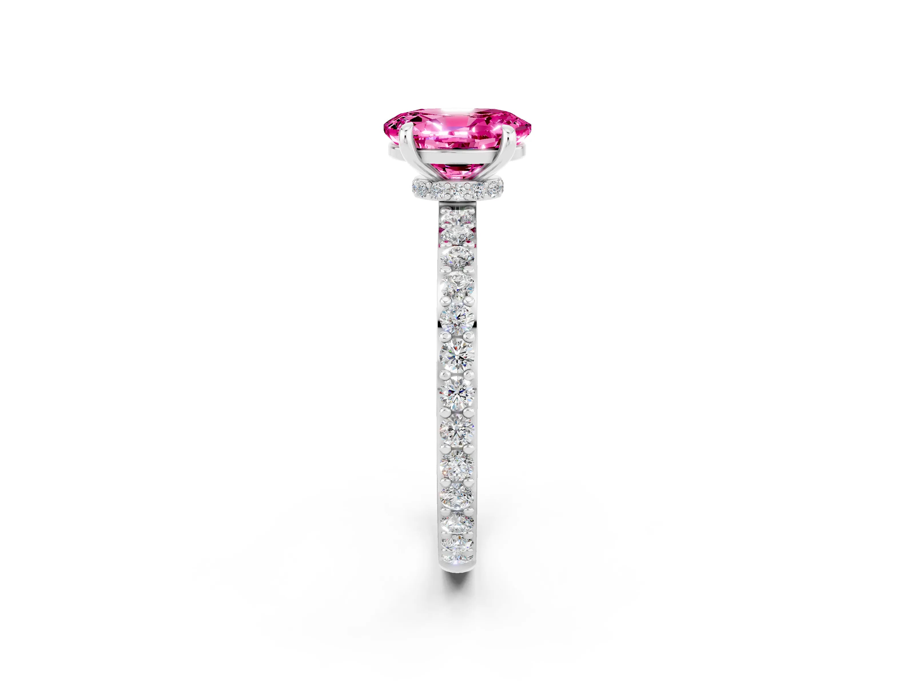 White gold Oval Cut Pink Sapphire Pavé Engagement Ring with Round  Accents and Prong Setting_50
