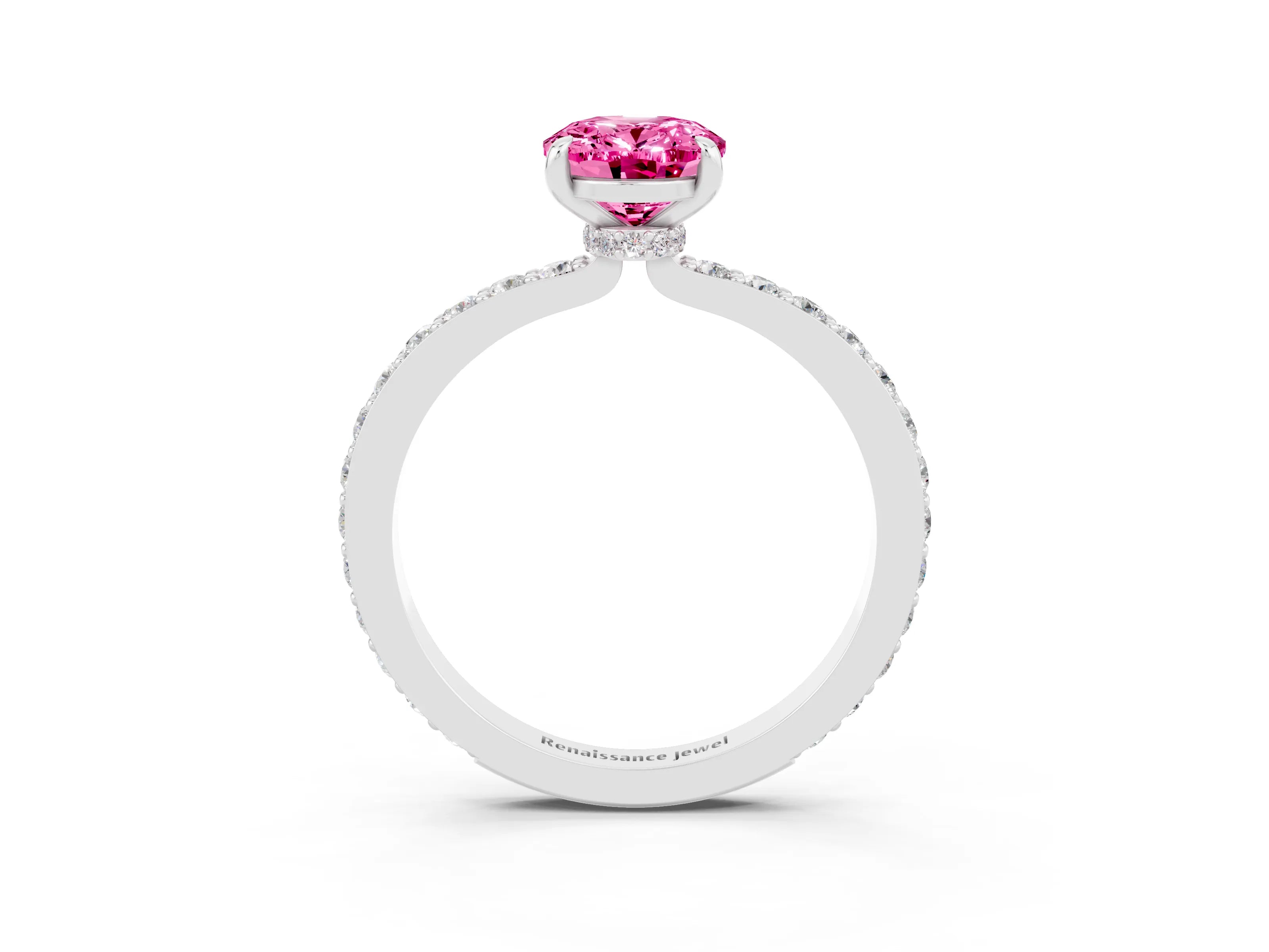 White gold Oval Cut Pink Sapphire Pavé Engagement Ring with Round  Accents and Prong Setting_51