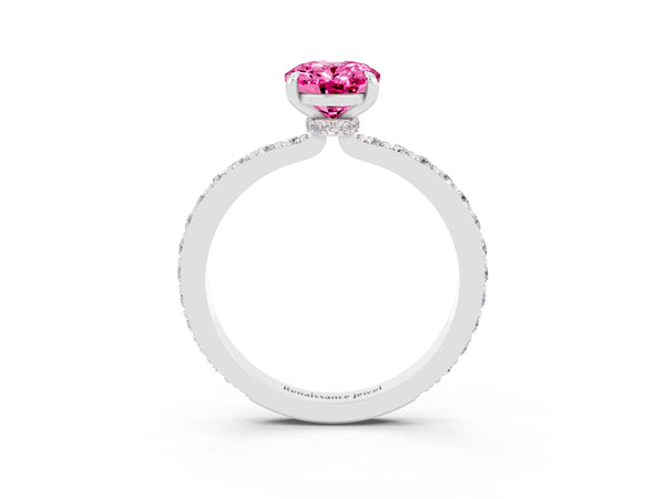White gold Oval Cut Pink Sapphire Pavé Engagement Ring with Round  Accents and Prong Setting