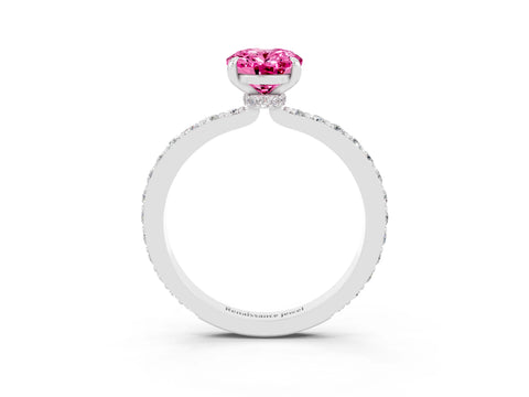 White gold Oval Cut Pink Sapphire Pavé Engagement Ring with Round  Accents and Prong Setting_51