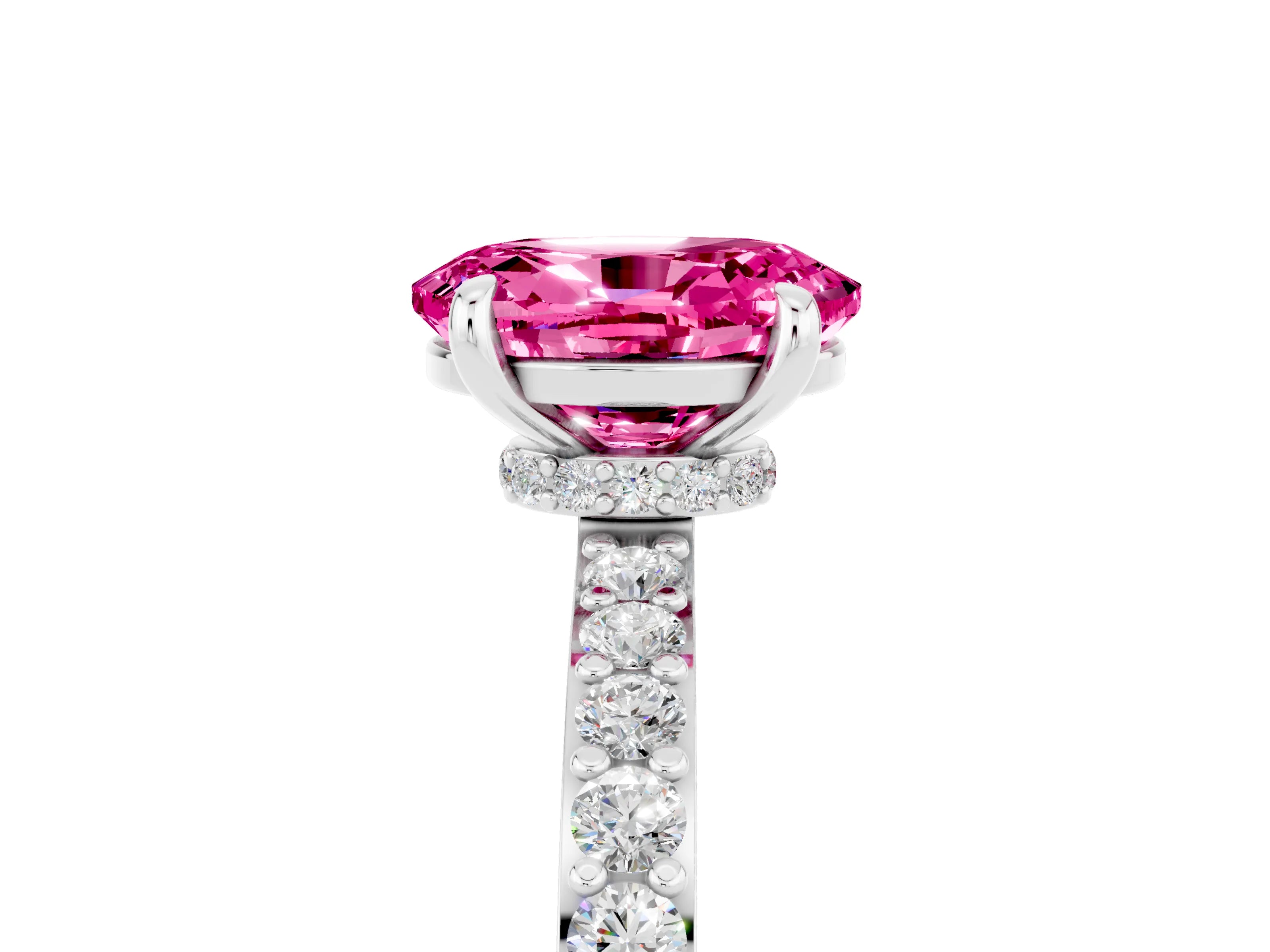 White gold Oval Cut Pink Sapphire Pavé Engagement Ring with Round  Accents and Prong Setting_53