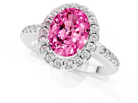 White gold Oval Cut Pink Sapphire Pavé Halo Ring with Four-Prong Setting_13